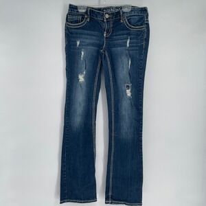 Maurice Jeans Women Blue Distressed Bootcut Denim Pants Size 5 6
